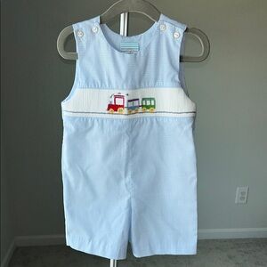 Blue and White Sleeveless Jon Jon with Embroidered Train Detail 18 months